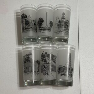 Texas 150th Anniversary Vintage Set Frosted‎ Glasses 1986 Alamo Norman Baxter